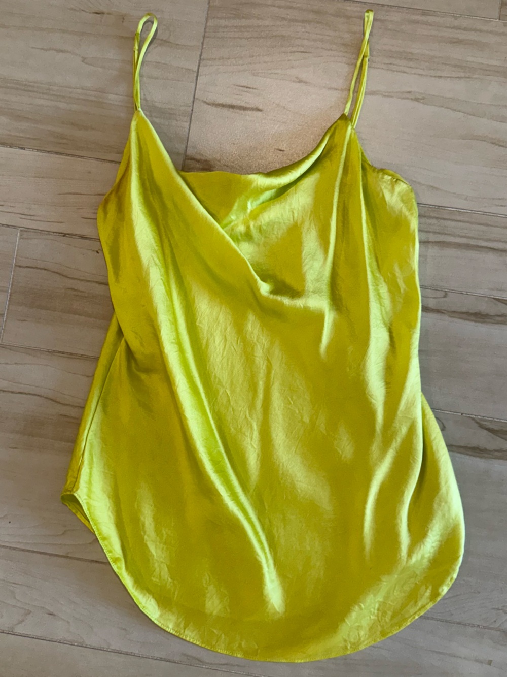 Cinq à Sept Lime Satin Silk Slip Cami Draped Neckline Size S